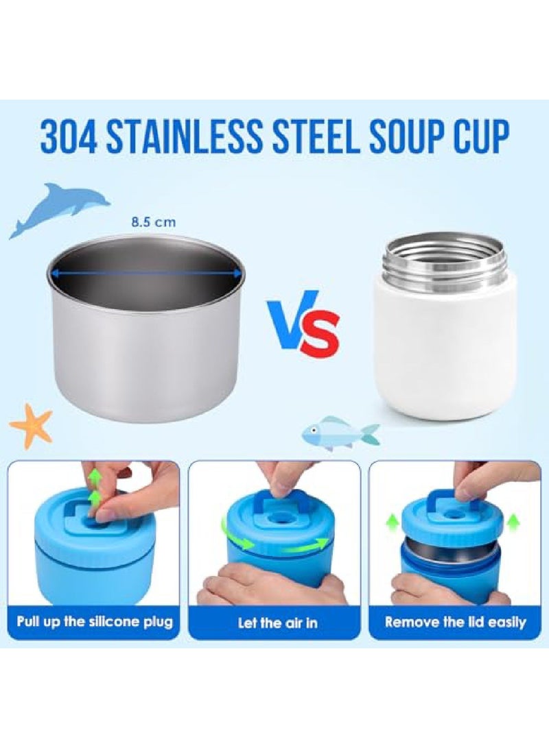 Adando Lunch Box for Kids, Children Bento Lunch Box with 4 Compartments for Student Aged 3-12, Leak-Proof Kids Lunchbox with Thermo Soup Bowl for Girls and Boys, Microwave| Dishwasher| Freezer Safe & Bpa-Free (Blue) - Image 4
