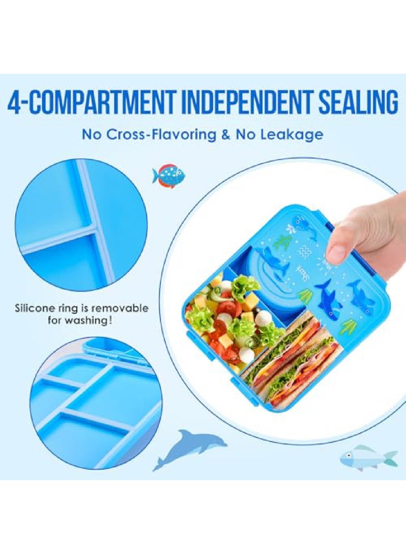 Adando Lunch Box for Kids, Children Bento Lunch Box with 4 Compartments for Student Aged 3-12, Leak-Proof Kids Lunchbox with Thermo Soup Bowl for Girls and Boys, Microwave| Dishwasher| Freezer Safe & Bpa-Free (Blue) - Image 2