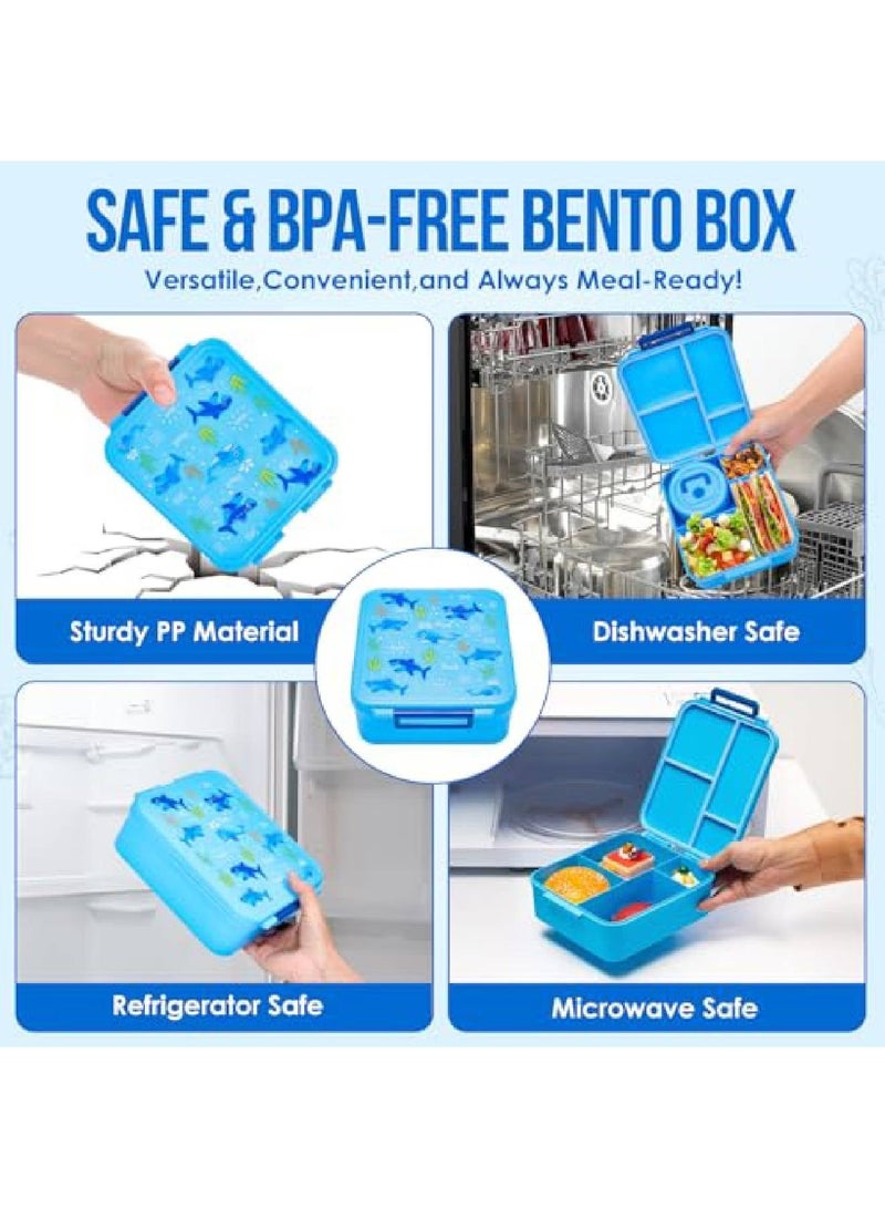 Adando Lunch Box for Kids, Children Bento Lunch Box with 4 Compartments for Student Aged 3-12, Leak-Proof Kids Lunchbox with Thermo Soup Bowl for Girls and Boys, Microwave| Dishwasher| Freezer Safe & Bpa-Free (Blue) - Image 3