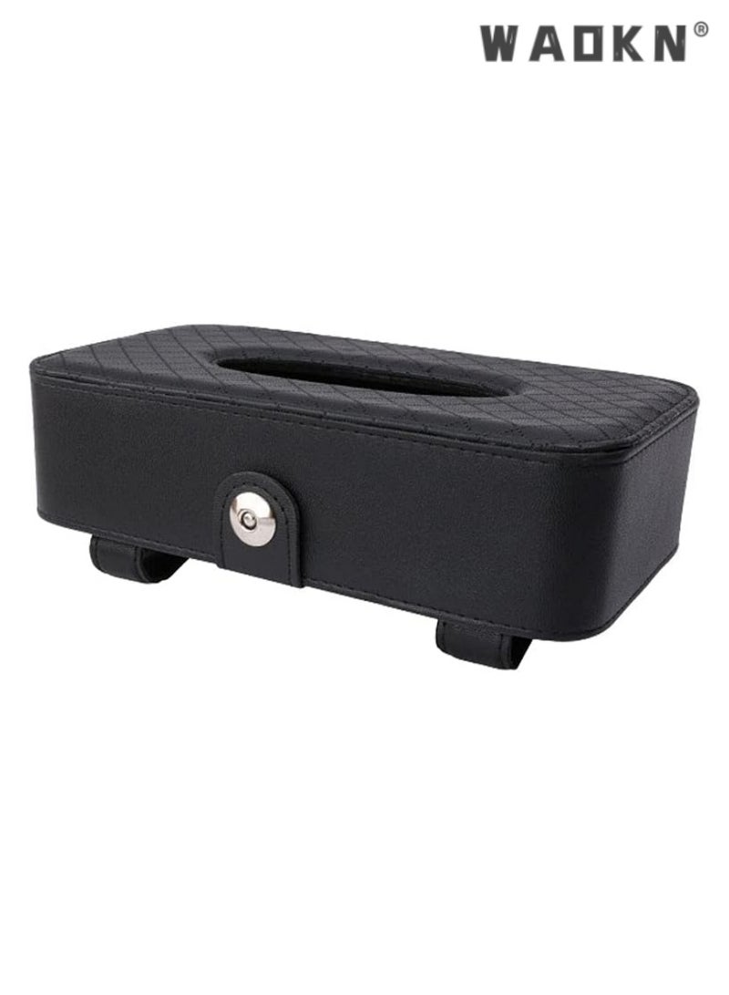 WAOKN Car Tissue Holder Sun Visor Tissue Holder, Car Visor Napkin Holder, Hanging Paper Clip, Tissue Paper Holder Dispenser, Napkin Tissue Tray Container, PU Leather Backseat Tissue Paper Box for Car, Black - Image 1