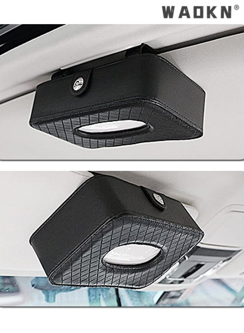 WAOKN Car Tissue Holder Sun Visor Tissue Holder, Car Visor Napkin Holder, Hanging Paper Clip, Tissue Paper Holder Dispenser, Napkin Tissue Tray Container, PU Leather Backseat Tissue Paper Box for Car, Black - Image 4