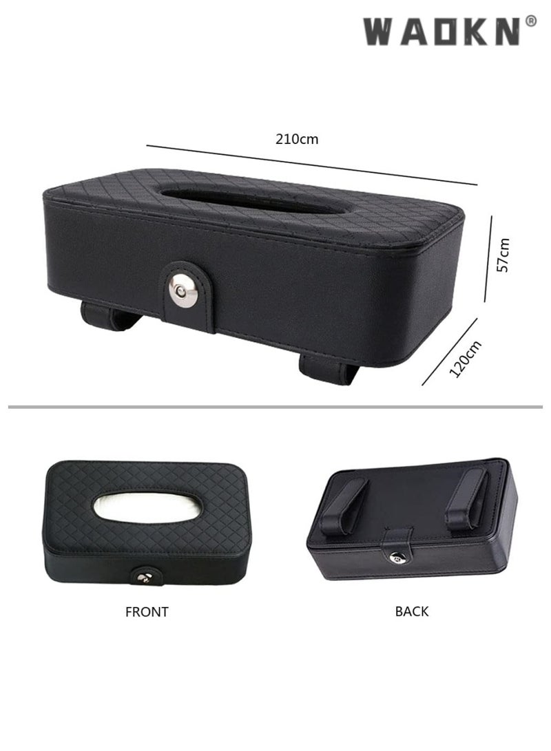 WAOKN Car Tissue Holder Sun Visor Tissue Holder, Car Visor Napkin Holder, Hanging Paper Clip, Tissue Paper Holder Dispenser, Napkin Tissue Tray Container, PU Leather Backseat Tissue Paper Box for Car, Black - Image 2