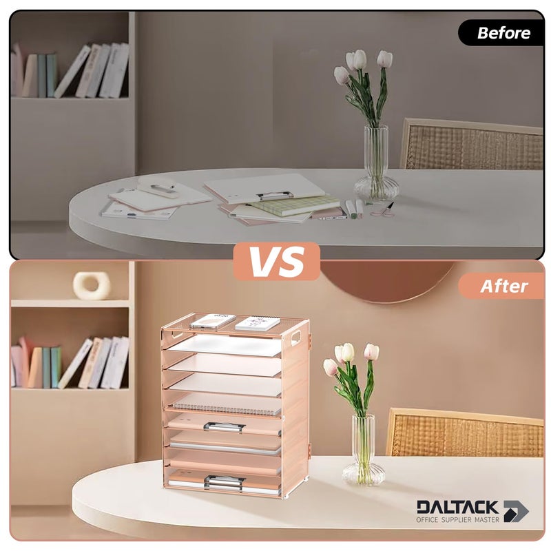 DALTACK 9-Tier Paper Letter Tray Desk Organizer with Handles, Mesh File Holder Organization, File Organizer for Desk Paper Sorter for Office Home School, Gold Rose - Image 5