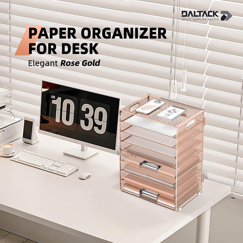 DALTACK 9-Tier Paper Letter Tray Desk Organizer with Handles, Mesh File Holder Organization, File Organizer for Desk Paper Sorter for Office Home School, Gold Rose - Image 2