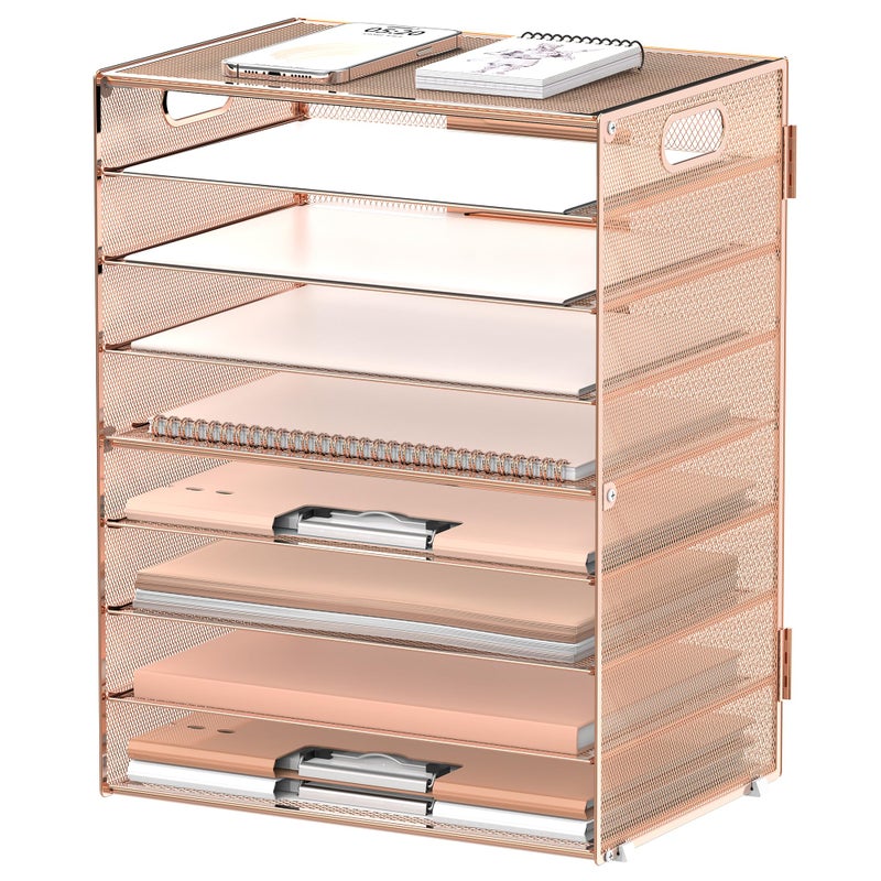 DALTACK 9-Tier Paper Letter Tray Desk Organizer with Handles, Mesh File Holder Organization, File Organizer for Desk Paper Sorter for Office Home School, Gold Rose - Image 1