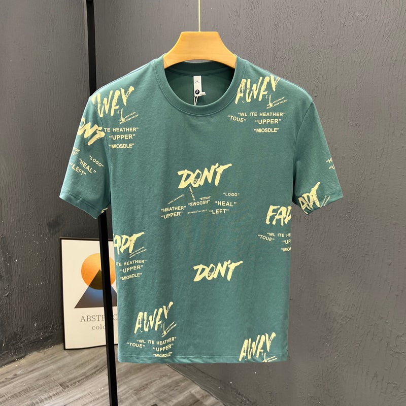 Summer new short-sleeved t-shirt men's ice silk thin print round neck trendy casual half-sleeved shirt men's T-shirt - Image 3