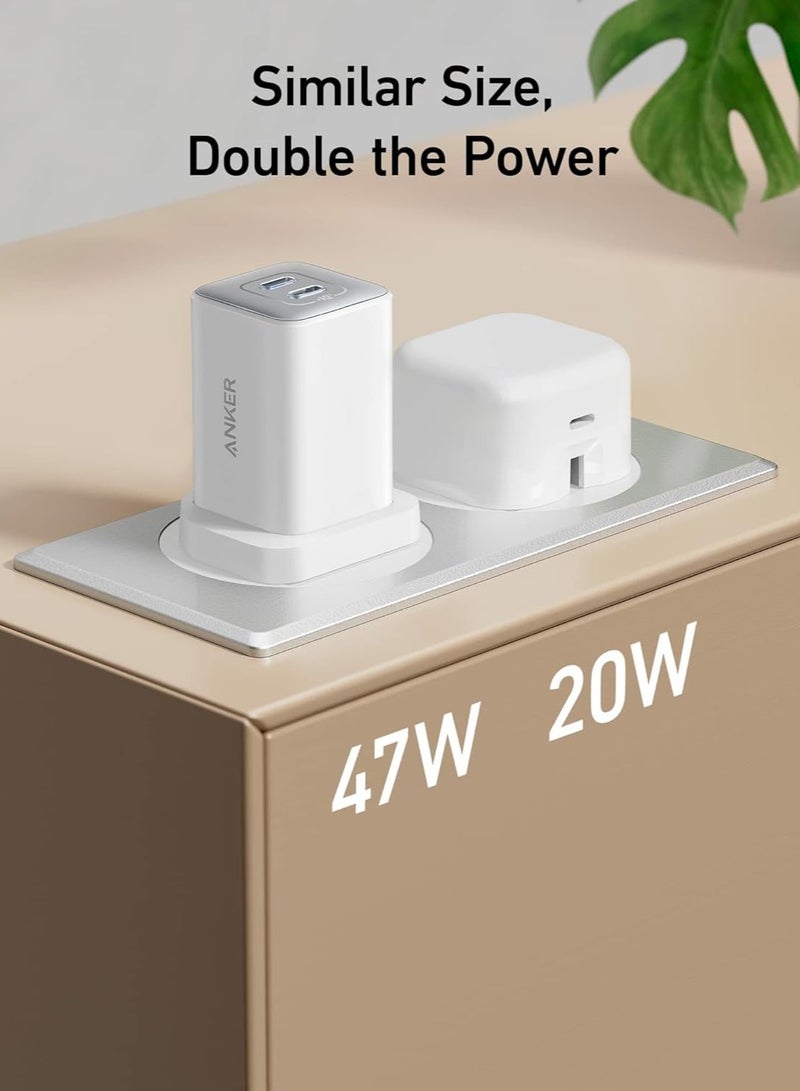 Anker USB C Plug, 47W 2-Port Fast USB C Charger,  ano 3 GaN Compact Charger for iPhone 16/16 Pro/16 Pro Max/16 Plus, Galaxy S23, Pixel 4/3, iPad Mini, and More (Cable Not Included) - - Image 5