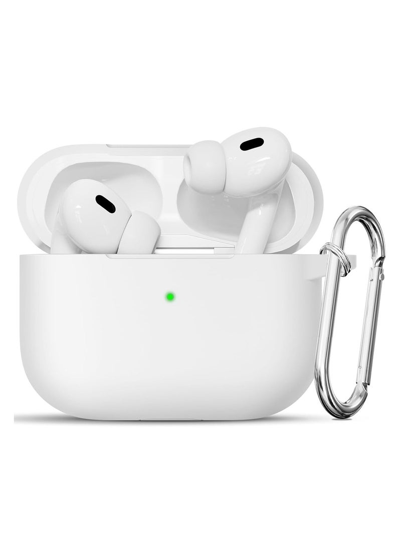 ACLIX AirPods Pro 2nd Generation Case Cover, Protective Silicone Skin Accessories with Keychain for Apple AirPods Pro Generation 2, Front LED Visible, white - Image 1