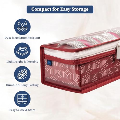 HomeStrap Cotton Single Rod Bangle Box with Transparent Top | Waterproof, Dustproof Organizer for Bangles, Chudis, Bracelets, Watches & Jewellery | Compact Storage Organizer | Maroon | Pack of 1 - Image 5