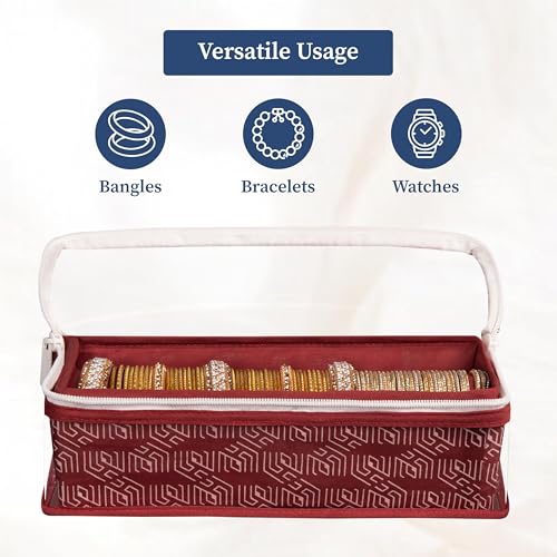 HomeStrap Cotton Single Rod Bangle Box with Transparent Top | Waterproof, Dustproof Organizer for Bangles, Chudis, Bracelets, Watches & Jewellery | Compact Storage Organizer | Maroon | Pack of 1 - Image 4