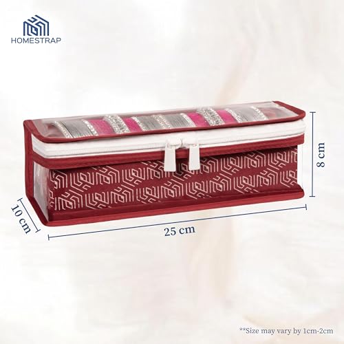 HomeStrap Cotton Single Rod Bangle Box with Transparent Top | Waterproof, Dustproof Organizer for Bangles, Chudis, Bracelets, Watches & Jewellery | Compact Storage Organizer | Maroon | Pack of 1 - Image 2