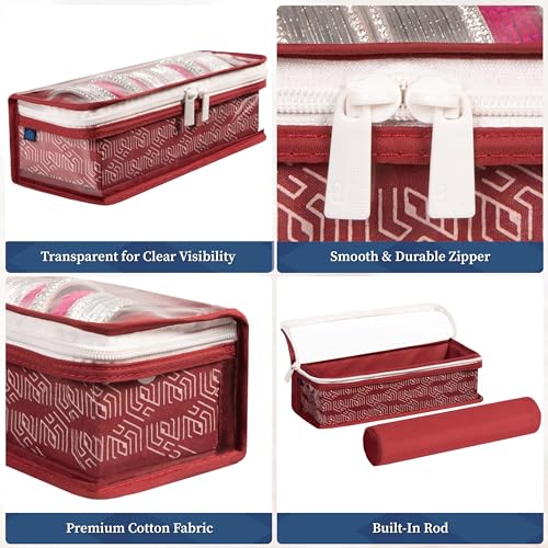 HomeStrap Cotton Single Rod Bangle Box with Transparent Top | Waterproof, Dustproof Organizer for Bangles, Chudis, Bracelets, Watches & Jewellery | Compact Storage Organizer | Maroon | Pack of 1 - Image 3