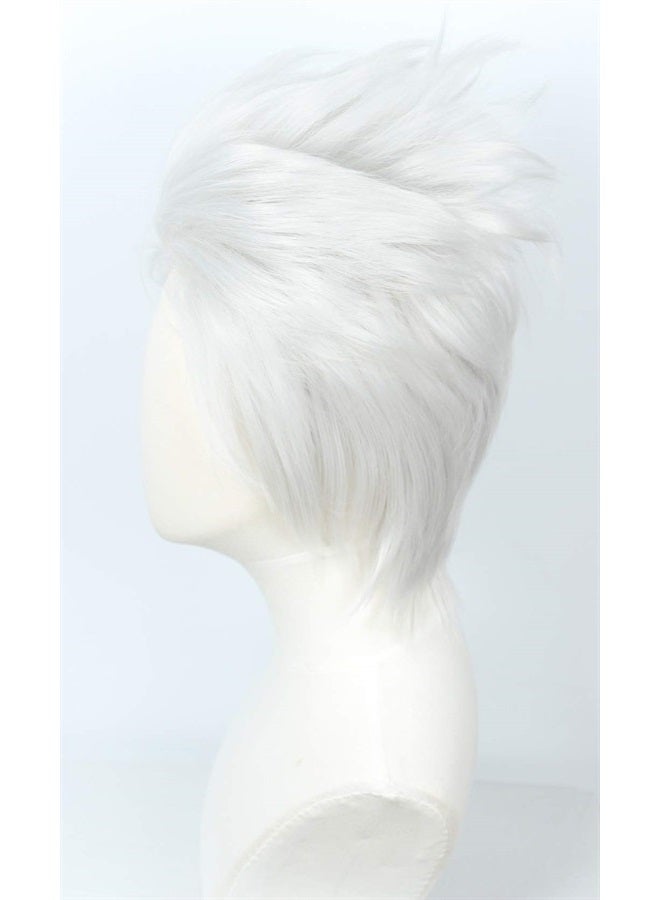 Linfairy Short Layered Cosplay Wig Halloween Costume Silvery White Wig Not Style - Image 4