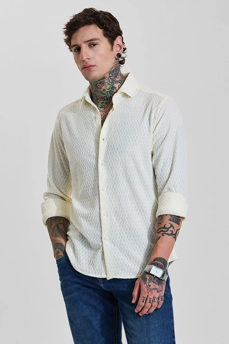 سنيتش Light Cream Textured Long Sleeve Slim Fit Shirt