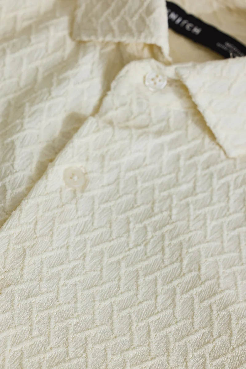 سنيتش Light Cream Textured Long Sleeve Slim Fit Shirt