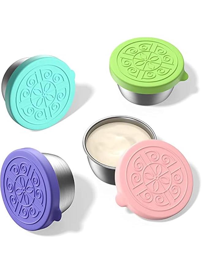 FYLX Salad Dressing Container To Go4x 17 Oz Kids Lunch Container，Reusable Stainless Steel Sauce Cu Containers Leakproof Silic Lids for Lunch Bento Box Picnic and Travel - Image 1