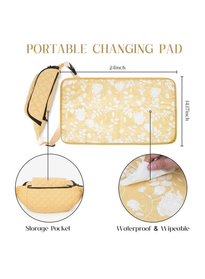 Pripher Pripher Small Diaper Bag with Portable Changing Pad, Crossbody Diaper Bag Pack with Wipes Pocket for Mom and Dad, Mini Diaper Bag Fanny Pack for Baby Travel, Yellow - Image 4