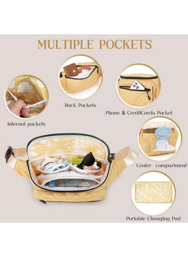 Pripher Pripher Small Diaper Bag with Portable Changing Pad, Crossbody Diaper Bag Pack with Wipes Pocket for Mom and Dad, Mini Diaper Bag Fanny Pack for Baby Travel, Yellow - Image 2