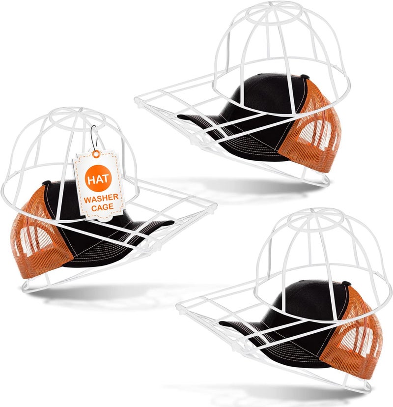 BallcapBuddy Original and Patented Hat Washer Cage 3 Pack Hat Cleaner for Baseball Caps for Washing Machine or Dishwasher Cap Washer Frame for Flat  Curved Hats White