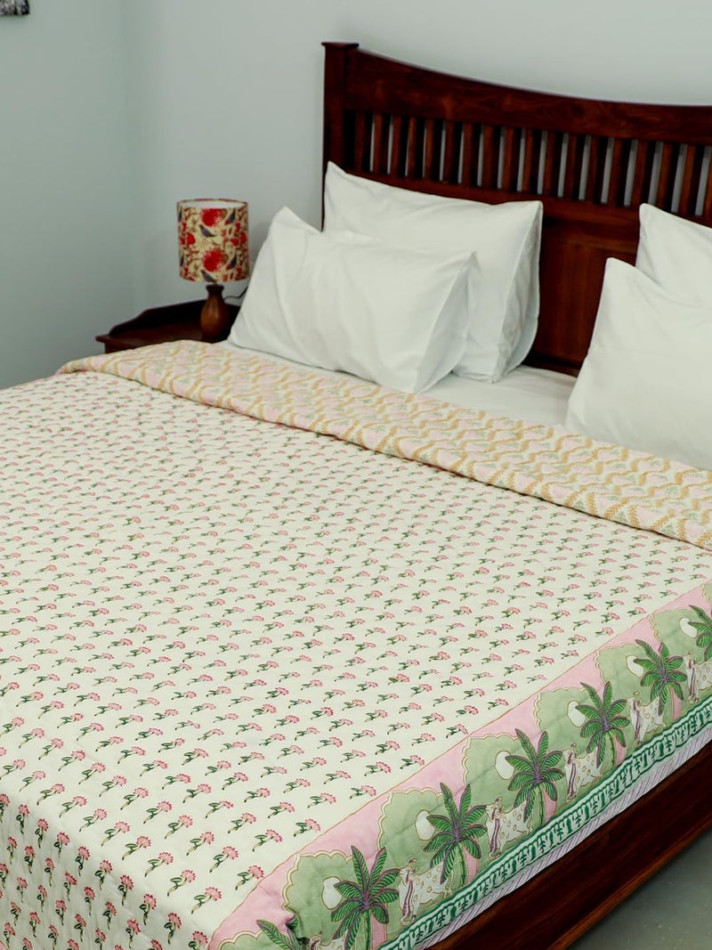 Baarno Pichwai Single Bed Comforter Uniform Cotton Filling 100 Cotton Soft Cozy AC Dohar Blanket Lightweight Reversible Design All Weather Quilt Color White - Image 2