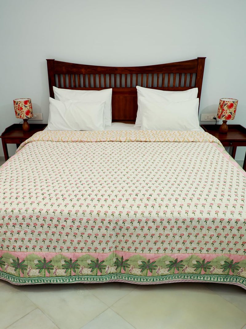 Baarno Pichwai Single Bed Comforter Uniform Cotton Filling 100 Cotton Soft Cozy AC Dohar Blanket Lightweight Reversible Design All Weather Quilt Color White - Image 5