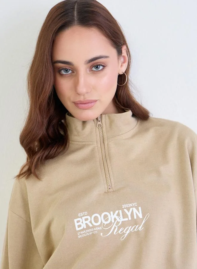 Styli Styli Relaxed Fit Printed Sweatshirt and Wide Joggers Co-Ords