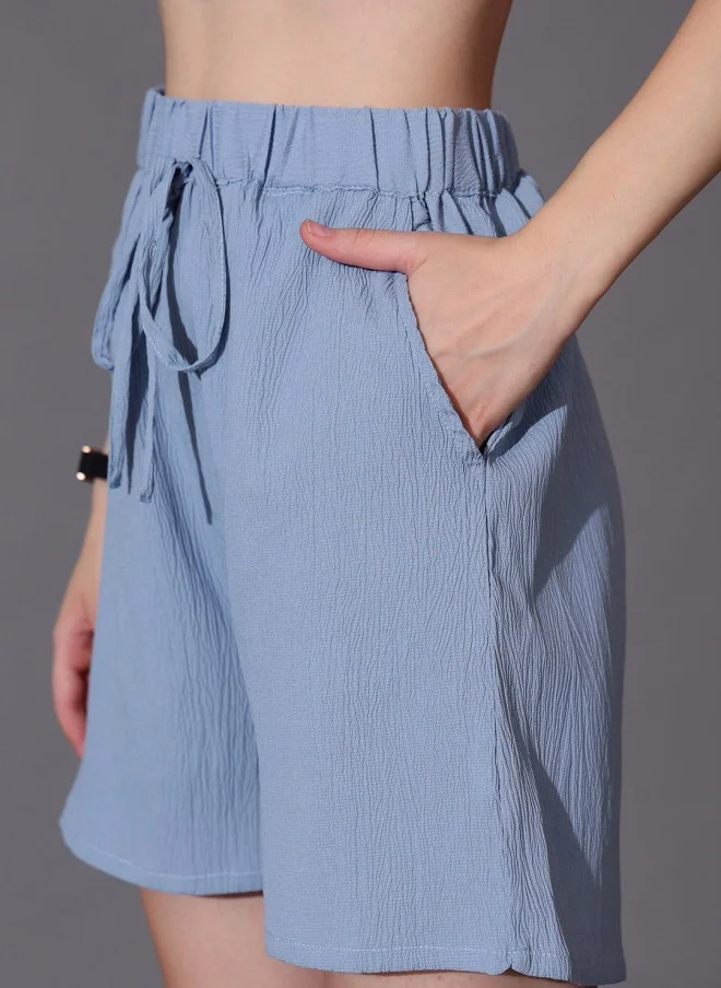 STREET 9 Blue Self Design Shirt And Shorts Co-Ords For Women