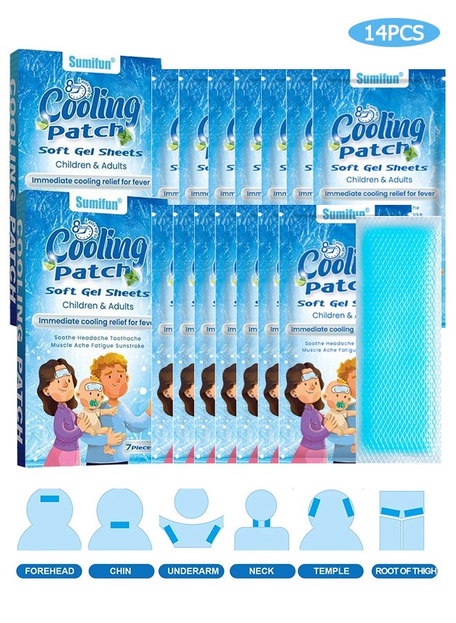 سوميفون عبوتان (14 قطعة) لصقة تبريد - لصقة تبريد للحمى، تخفيف طبيعي للصداع والصداع النصفي، شريحة هلامية ناعمة، لصقة حمى للأطفال، للتوتر/التهاب الجيوب الأنفية، منع الصداع - Image 1