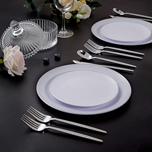 SUT 150Pcs Silver Plastic Silverware, Silver Disposable Cutlery, Heavy Duty Disposable Silverware, Plastic Utensils Include 50 Plastic Forks, 50 Plastic Spoons, 50 Plastic Knives - Image 5