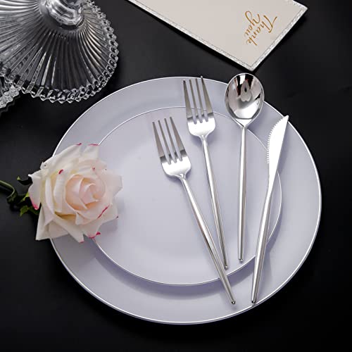 SUT 150Pcs Silver Plastic Silverware, Silver Disposable Cutlery, Heavy Duty Disposable Silverware, Plastic Utensils Include 50 Plastic Forks, 50 Plastic Spoons, 50 Plastic Knives - Image 4