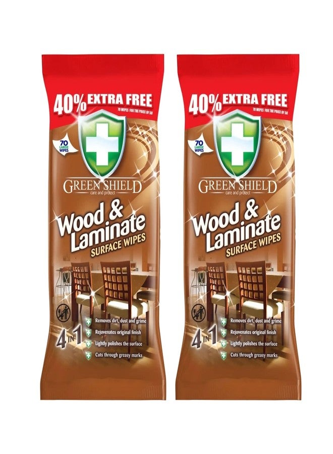 Greenshield Wood and Laminate Surface Wipes 70's Pack of 2 - Image 1