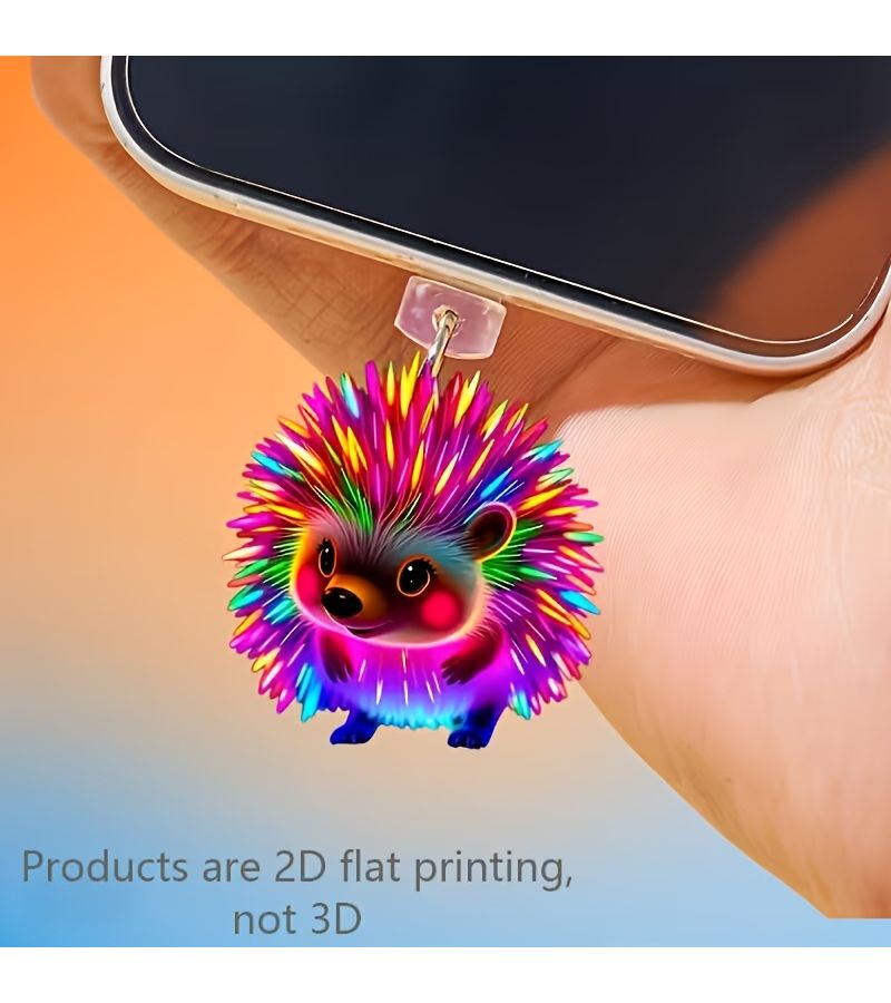 سد غبار الهاتف على شكل قنفذ أكريليك لمنفذ USB-C لهواتف iPhone – تصميم كرتوني ثنائي الأبعاد – غطاء منفذ الشحن الذكي ساحر ولطيف - Image 4
