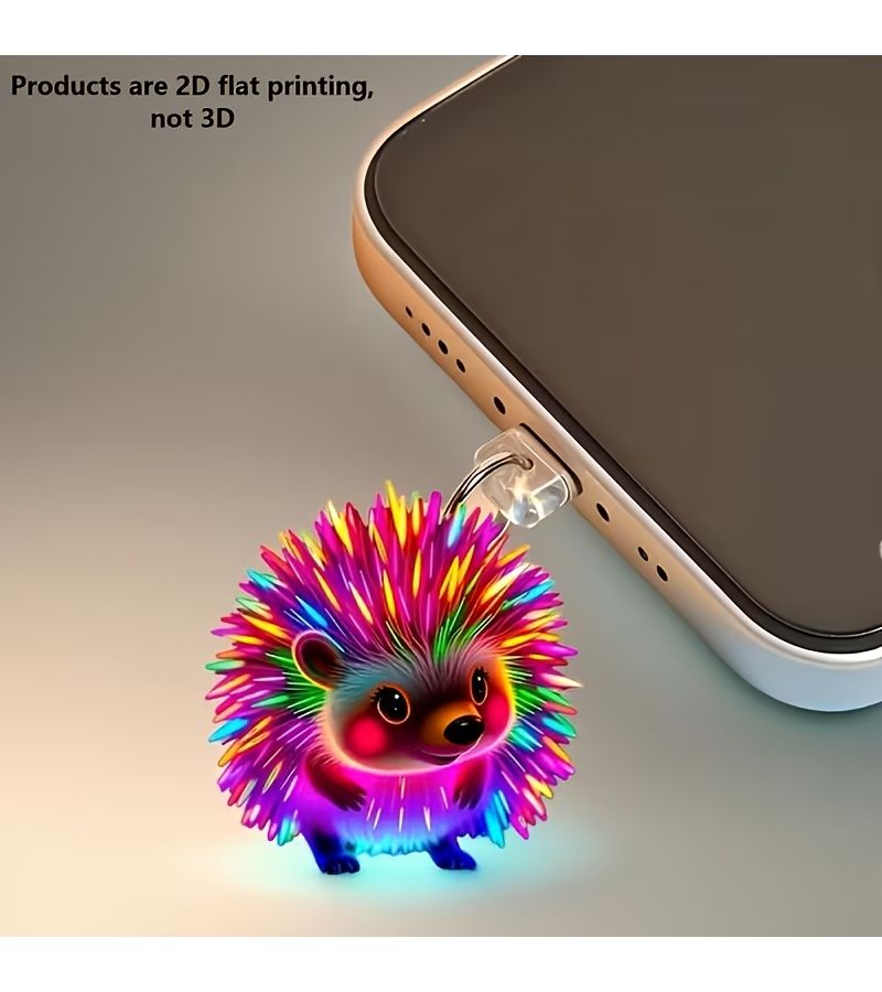 سد غبار الهاتف على شكل قنفذ أكريليك لمنفذ USB-C لهواتف iPhone – تصميم كرتوني ثنائي الأبعاد – غطاء منفذ الشحن الذكي ساحر ولطيف - Image 5