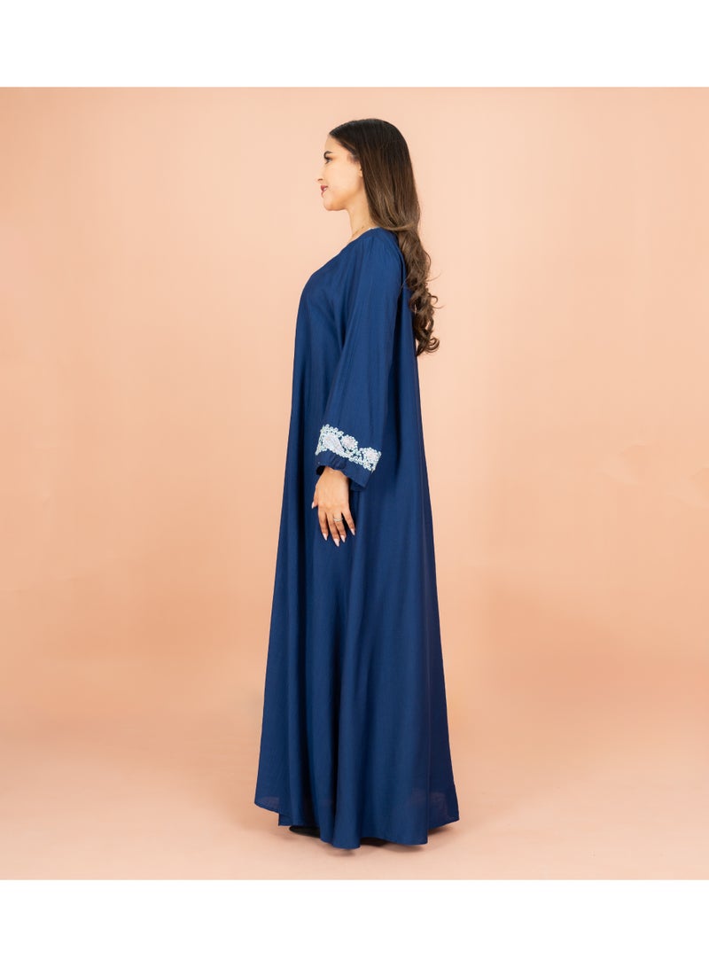 IKKXA Classic Solid Floral Embroidery Crystal Jalabiya - Image 3