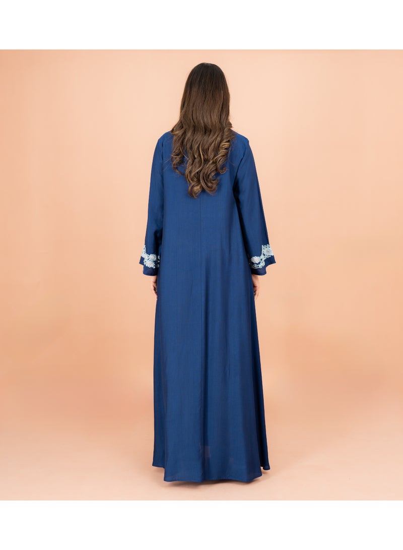IKKXA Classic Solid Floral Embroidery Crystal Jalabiya - Image 4