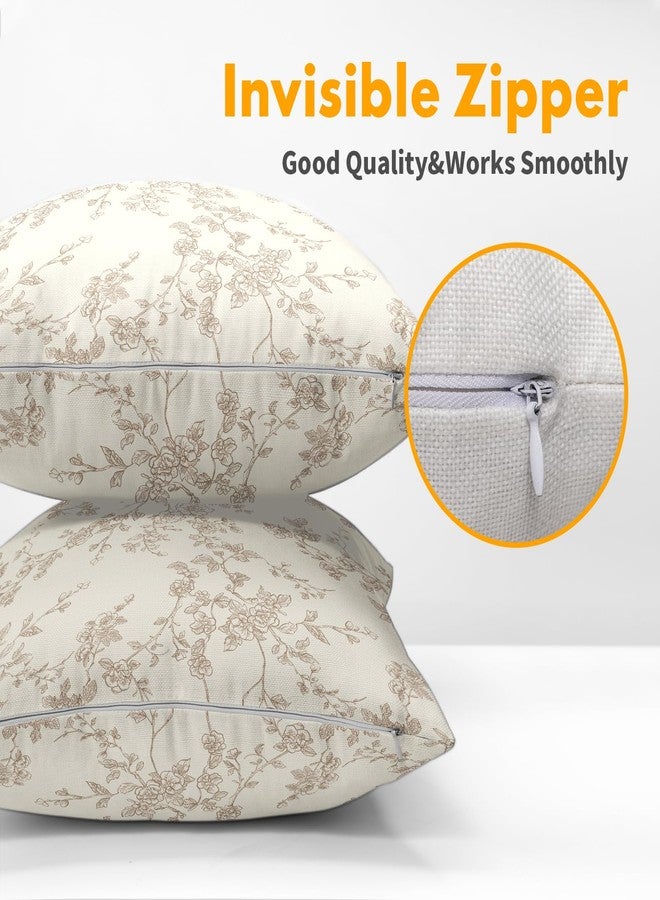 ABSOP Floral Pillow Covers 18x18 Inch Tan and Cream Outdoor Decorative Throw Pillows Set of 2 Vintage Floral Pillowcase Chinoiserie Flower Pillow Cases for Couch Home Decor - Image 3