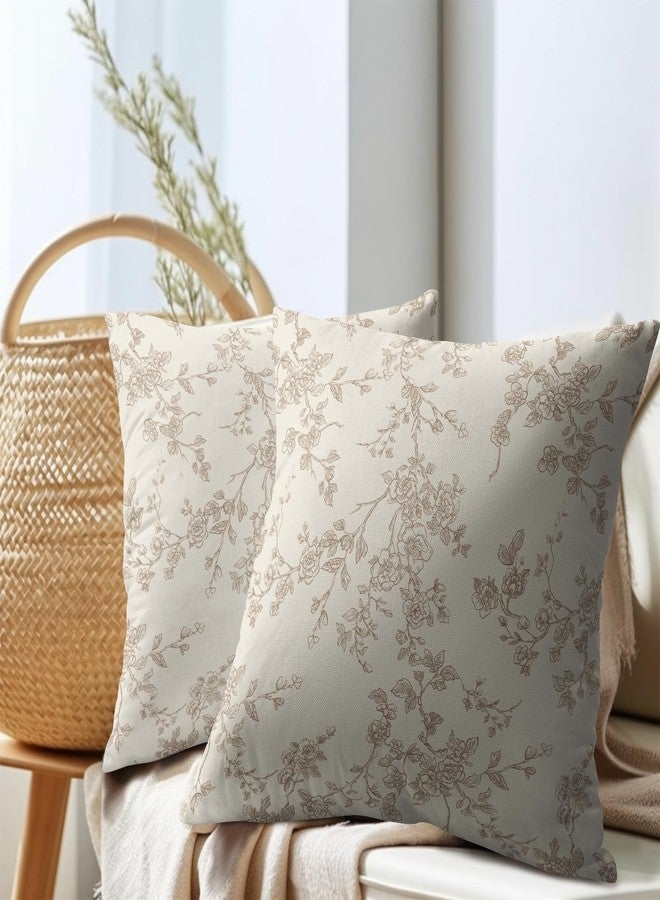 ABSOP Floral Pillow Covers 18x18 Inch Tan and Cream Outdoor Decorative Throw Pillows Set of 2 Vintage Floral Pillowcase Chinoiserie Flower Pillow Cases for Couch Home Decor - Image 5