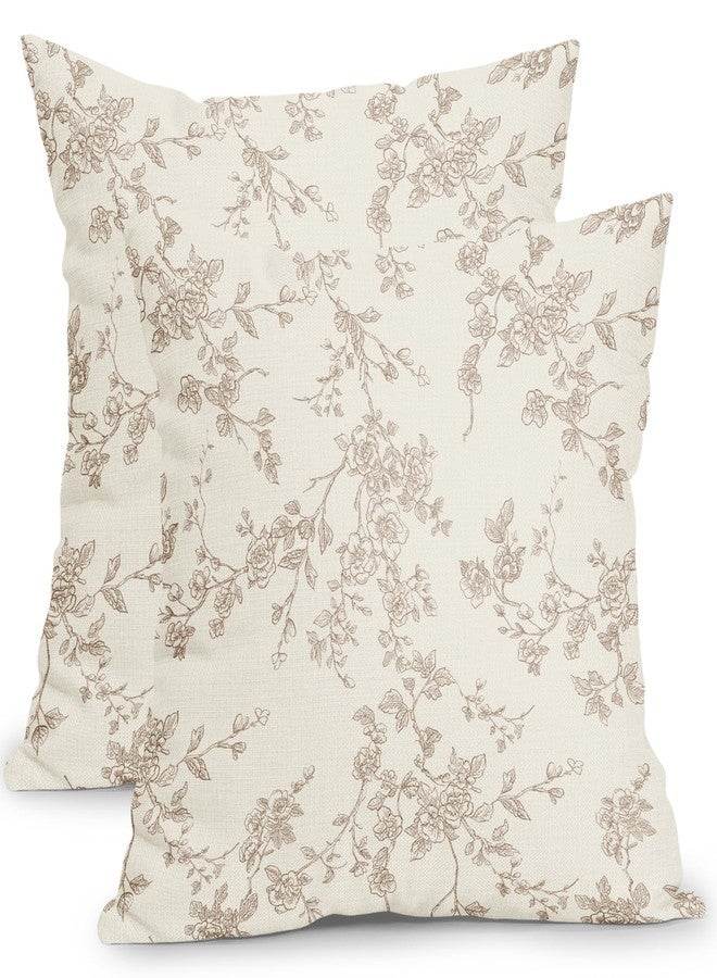 ABSOP Floral Pillow Covers 18x18 Inch Tan and Cream Outdoor Decorative Throw Pillows Set of 2 Vintage Floral Pillowcase Chinoiserie Flower Pillow Cases for Couch Home Decor - Image 1