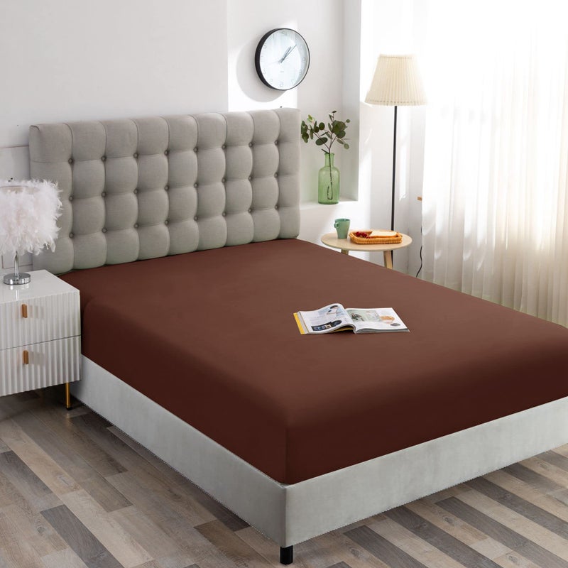 Ghooss Deep Pocket Fitted Sheet Brown Full Fitted Sheet Only Hotel Luxury 1500 Bedding - Wrinkle  Fade and Stain Resistant-1 Pack Brown Full - Image 2