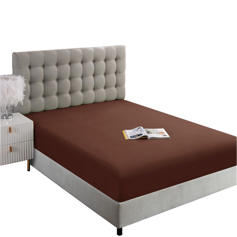 Ghooss Deep Pocket Fitted Sheet Brown Full Fitted Sheet Only Hotel Luxury 1500 Bedding - Wrinkle  Fade and Stain Resistant-1 Pack Brown Full - Image 1