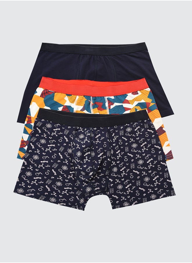 trendyol Multi-Colored Men's 3-Piece Pattern Mix-Plain Cotton Pack Boxer  - Image 1