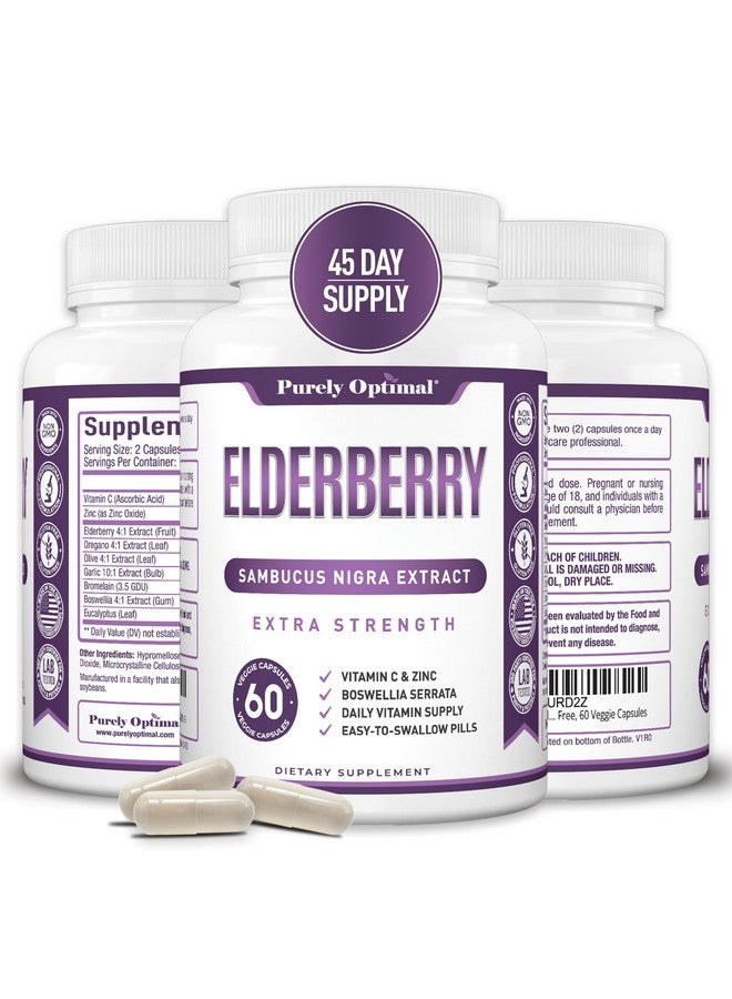 Purely Optimal Elderberry Capsules - Premium Quality Sambucus Nigra Extract Supplement - Naturally Sourced, Immune Function Support - Non-GMO, Gluten Free, Vegan Friendly - 60 Capsules - Image 1