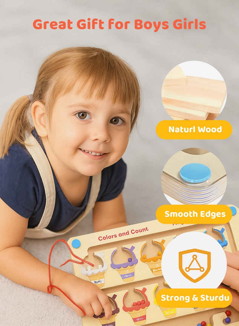 يو إل اتش واي سي لعبة مونتيسوري التعليمية المغناطيسية للأطفال من سن 3 سنوات فما فوق - لوحة متاهة الألوان والأرقام، لعبة خشبية آمنة للمهارات الحركية الدقيقة - Image 2