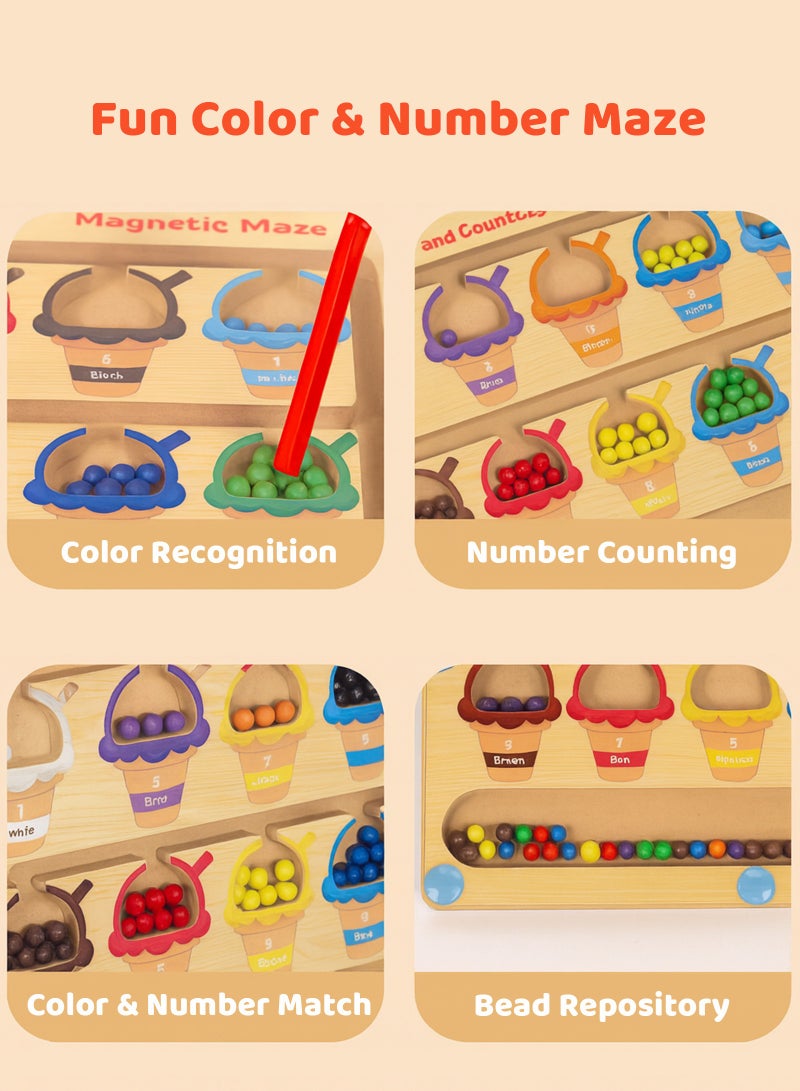 يو إل اتش واي سي لعبة مونتيسوري التعليمية المغناطيسية للأطفال من سن 3 سنوات فما فوق - لوحة متاهة الألوان والأرقام، لعبة خشبية آمنة للمهارات الحركية الدقيقة - Image 5