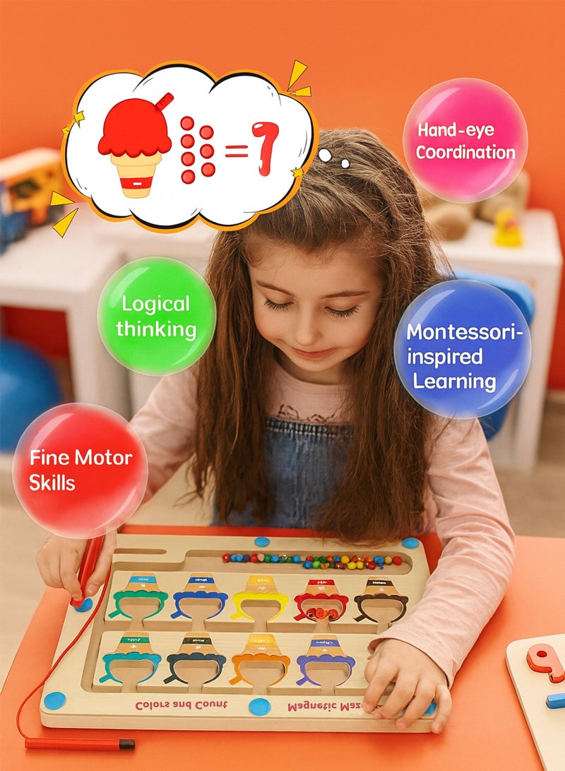 يو إل اتش واي سي لعبة مونتيسوري التعليمية المغناطيسية للأطفال من سن 3 سنوات فما فوق - لوحة متاهة الألوان والأرقام، لعبة خشبية آمنة للمهارات الحركية الدقيقة - Image 3
