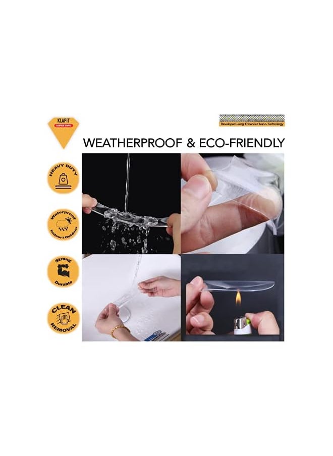 KLAPiT - KLAPiT SUPER TAPE Double Sided Heavy Duty Mounting Tape Holds 90LB/41kg Using Enhanced Nano Technology Clear Magic Improvement Clean Removal Waterproof Transparent Tough 1m - Image 1
