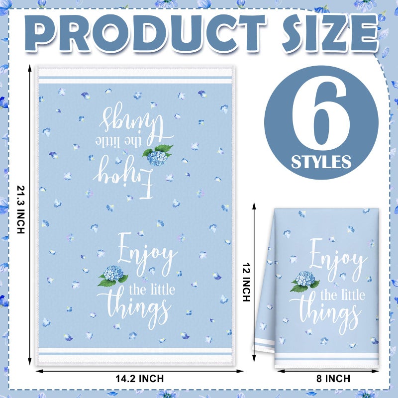 SmoothNovelty 6 Pcs Hydrangea Kitchen Towels Blue and White Spring Dish Towels 21.3 x 14.2 Inch Decorative Flower Hand Towel Decorative Hydrangea Tea Towel for Kitchen Bathroom Decor Housewarming Gift - Image 3