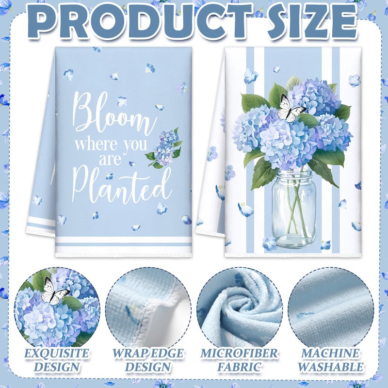 SmoothNovelty 6 Pcs Hydrangea Kitchen Towels Blue and White Spring Dish Towels 21.3 x 14.2 Inch Decorative Flower Hand Towel Decorative Hydrangea Tea Towel for Kitchen Bathroom Decor Housewarming Gift - Image 4