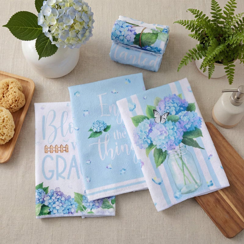 SmoothNovelty 6 Pcs Hydrangea Kitchen Towels Blue and White Spring Dish Towels 21.3 x 14.2 Inch Decorative Flower Hand Towel Decorative Hydrangea Tea Towel for Kitchen Bathroom Decor Housewarming Gift - Image 2
