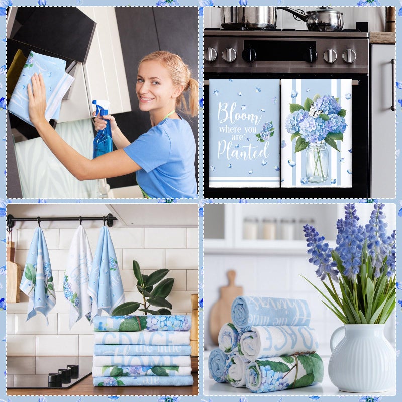 SmoothNovelty 6 Pcs Hydrangea Kitchen Towels Blue and White Spring Dish Towels 21.3 x 14.2 Inch Decorative Flower Hand Towel Decorative Hydrangea Tea Towel for Kitchen Bathroom Decor Housewarming Gift - Image 5